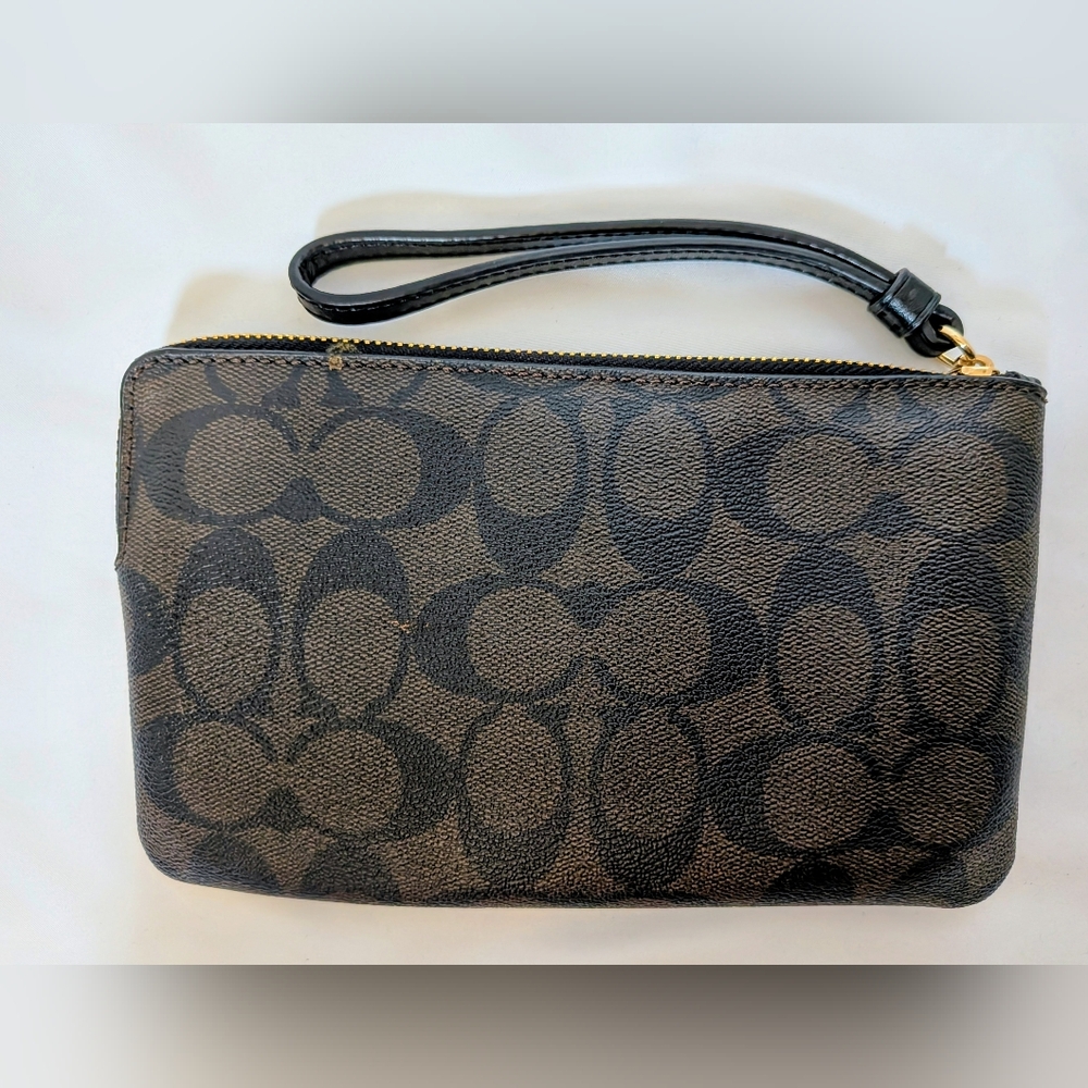 Coach Signature Black and Brown Wristlet - Picture 2 of 7
